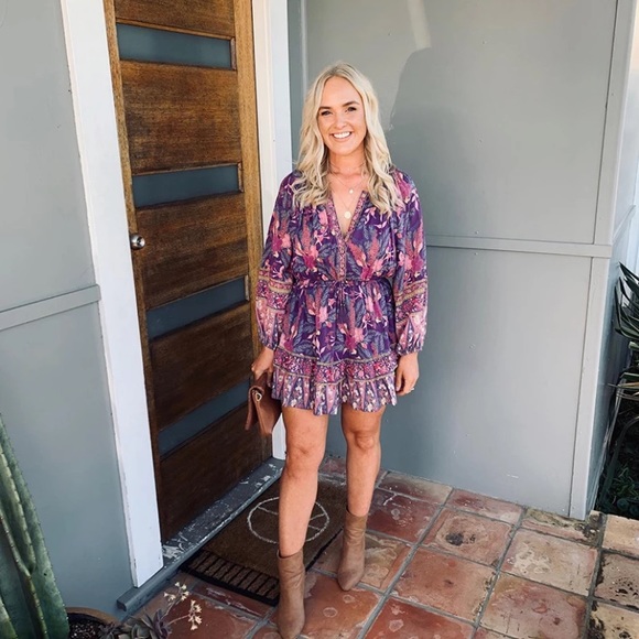 SOLD OUT Boho Purple Wisteria Long Sleeve Ruffled Dress - Picture 7 of 14